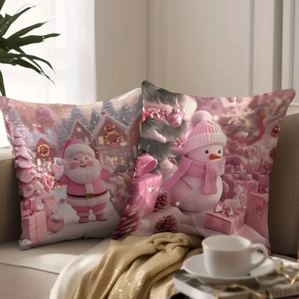 (New in package) 4 pc Festive Pink Christmas Pillow Covers